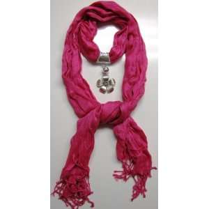  Hot Pink Fashion Scarf with Flower Pendant Everything 