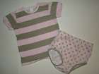 Pink/Green Striped T Shirt/Polka Dot Diaper Cover Outfit Set Girl 