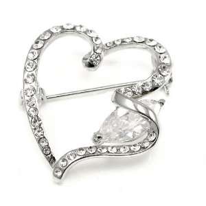Perfect Gift   High Quality Elegant Heart Brooch with Silver Swarovski 