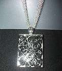 Silver Tone Rectangle Swirl Necklace & Earrings Set NEW