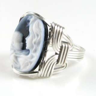 Mother Child Agate Cameo Ring Sterling Silver Custom Jewelry  