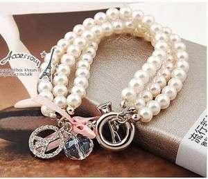 Imitation Pearl Chain Rhinestone Bracelet Bangle Bead  