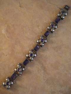 Vintage Mexico Mexican Sterling Silver & Amethyst Bracelet  