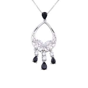 Rhodium Plated Sterling Silver Black and White Cubic Zirconia Filigree 