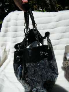 BEBE bag purse handbag SATCHEL pocketbook hobo leatherett sequin black 