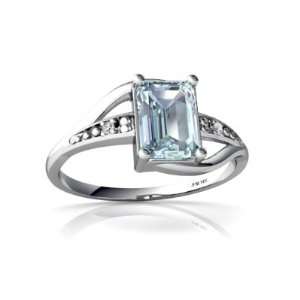  14K White Gold Emerald cut Genuine Aquamarine Ring Size 4 