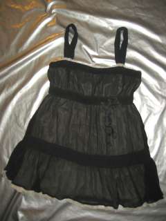 ANNA PAUL BLACK SILK MINI DRESS Sheer Crepe Size LARGE  
