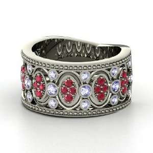 Renaissance Band, Sterling Silver Ring with Tanzanite & Ruby
