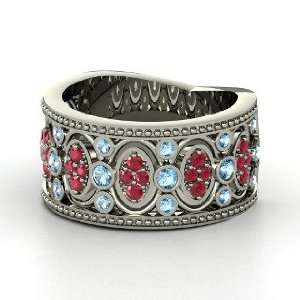 Renaissance Band, 18K White Gold Ring with Blue Topaz & Ruby