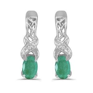  Oval Emerald and Diamond May Birthstone Earrings 14k White 