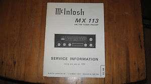 Mcintosh MX 113 Service Manual Near mint  