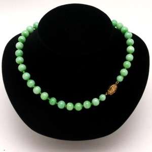 Jade Green Necklace Art Glass Beads with Gold Clasp Asian  