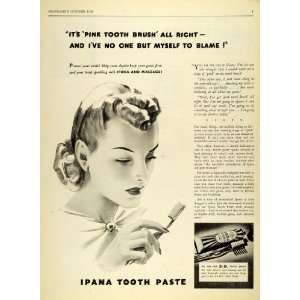  1939 Ad Ipana Toothpaste Dental Cream Woman Brushing Teeth 