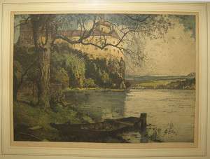 Luigi Kasimir Vintage Signed Color Etching Persenbeug Castle on Danube 