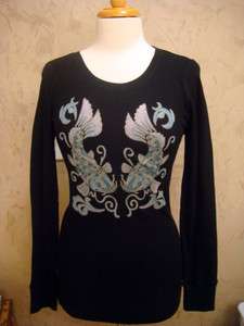Lucky Brand New Black Thermal Koi Fish Top Large $79. NWT 617089802380 