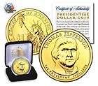 24K GOLD PLATED 07 JEFFERSON PRESIDENTIAL DOLLAR COIN