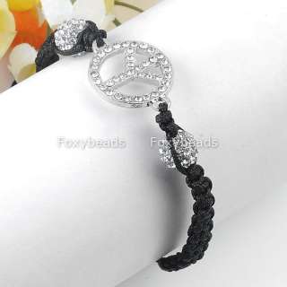 Fashion Clear Crystal Peace Sign Pave Disco Ball Beads Macrame 