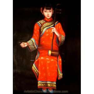   Art / Chinese Oil Painting   Maiden Playing Er Hu