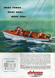 1955 Johnson Sea Horse 25 Outboard Motor Original Color Ad  