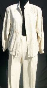 Lims 2 Pc Jacket & Pants set Silk & Pearl Ivory Outfit  