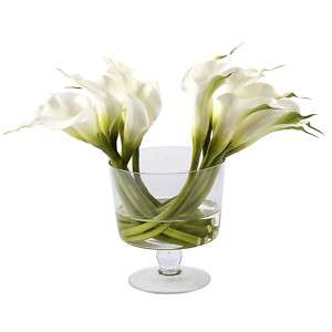 Calla Lilies Glass Bowl 14 White Silk Flowers Decor  
