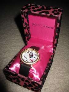 NEW Betsey Johnson Watch Bling Time leather strap boxer dog puppy 
