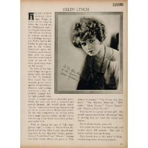  1923 Helen Lynch Silent Film Actress Biography Print 