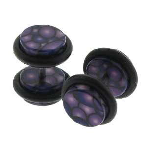  Hand Wrapped Acrylic Faux Plugs with Purple Bubbles Design 