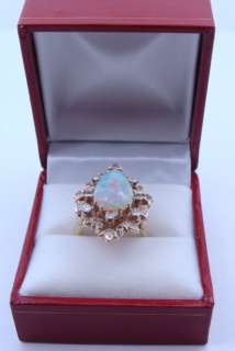 1960s 14K Yellow Gold Ladies Diamond Opal Ring  
