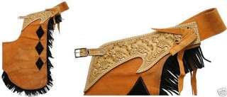 FANCY WESTERN SUEDE LEATHER HORSE SADDLE CHINKS CHAPS HOME ON THE 