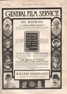  Lunch Room Legacy/Helen Gibson Bridge Of Danger 1916 Ad  Kalem  