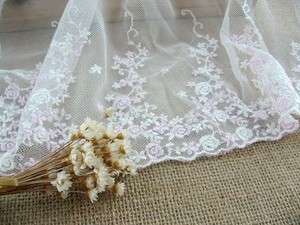 shabby white/lavender embroidered tulle net lace  BTY  