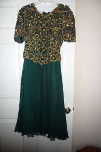Laurence Kazar Beaded Cocktail Dress Pre owned Size Small Green  