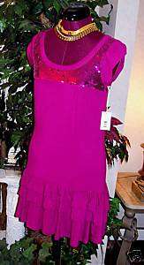 NEW LA ROK $299 FUSCIA PARTY DRESS W/ SEQUINS SZ M  