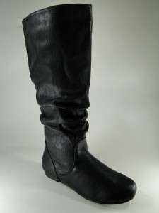 New Womens Black Casual Flat Slouchy Knee High Boots Sz 6 #L05  