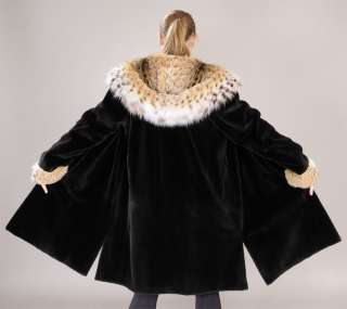   sheared cropped SAGA FURS Mink Fur coat parka with Lynx hood and cuffs