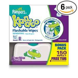  Pampers Kandoo Flushable Sensitive Wipes Tub, 150 Count 