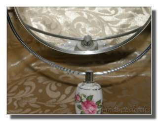Vintage Porcelain Moss Rose Vanity Mirror  