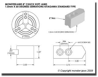 KITAGAWA TYPE STEEL CNC LATHE CHUCK SOFT JAWS 2TALL  
