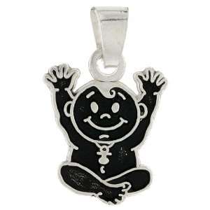  Sterling Silver Oxidized Smiling Baby Boy Pendant, 11/16 