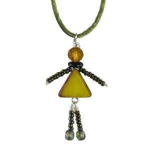  Silver Plated Czech Glass Fashion Girl in Yellow Pendant 1 