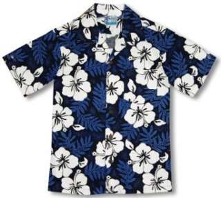  White Hibiscus Fern Boys Hawaiian Aloha Shirt Clothing
