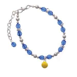  Mini Enamel Tennis Ball Blue Czech Glass Beaded Charm 