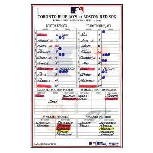  Blue Jays at Red Sox 4 24 2007 Game Used Lineup Card 