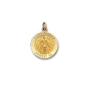  14Kt Yellow Gold St. Florian Medal 5/8 Inch Jewelry