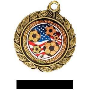 Eagle Mylar Custom Soccer Medal Ribbon 8501 GOLD MEDAL/BLACK RIBBON 