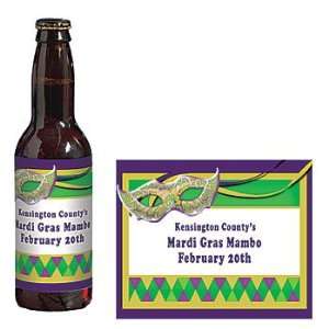  Mardi Gras Ribbon Personalized Beer Bottle Labels   Qty 12 