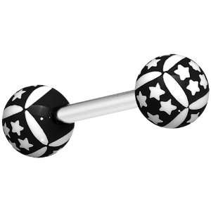  Black Checkered Star Barbell Tongue Ring Jewelry