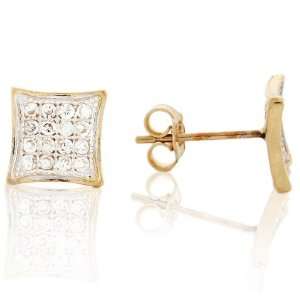  14k Real Solid Gold Cluster CZ Kite Stud Post Earring 