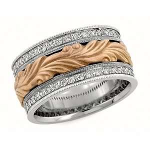 00 Millimeters White and Rose Gold Diamond Wedding Band Ring 14Kt Gold 